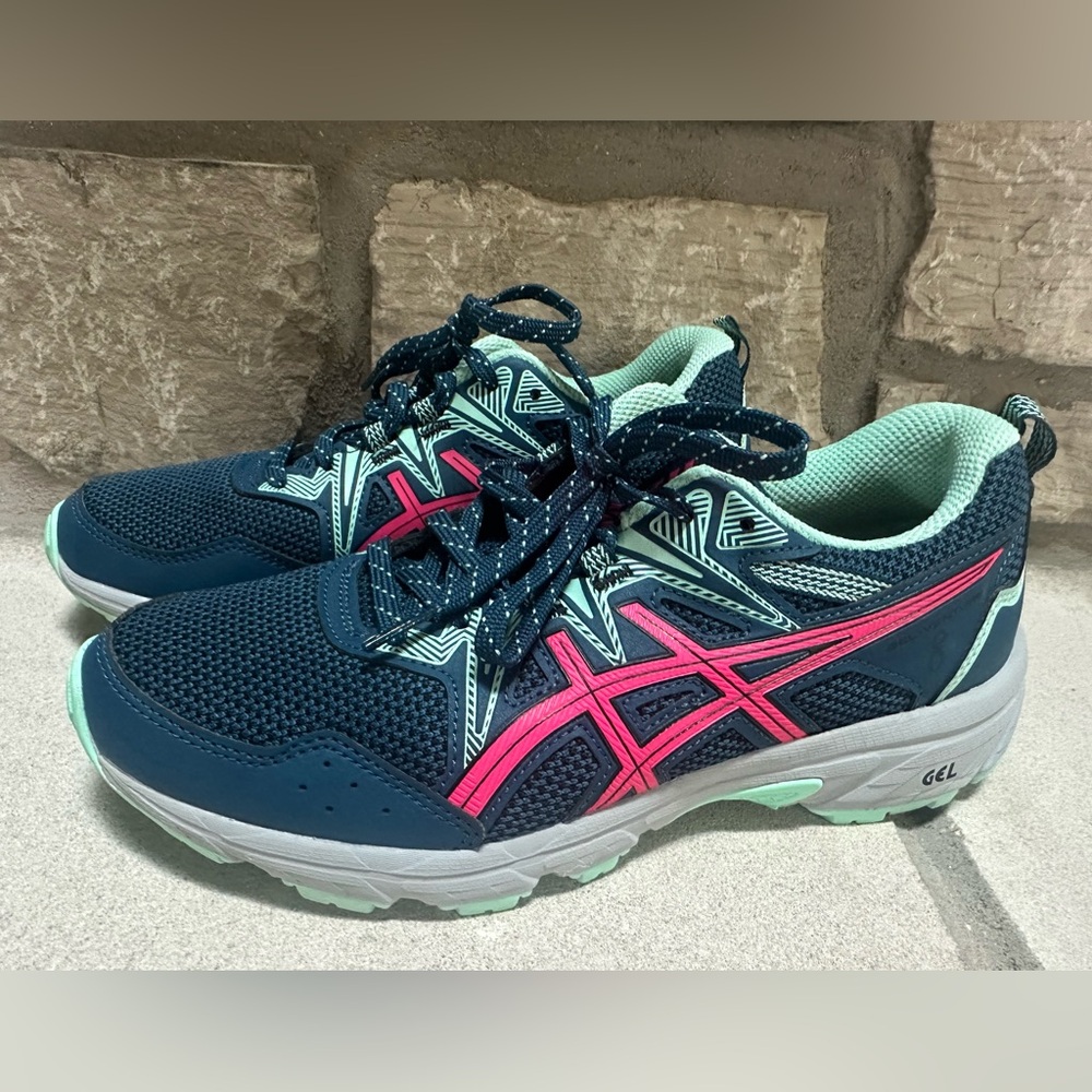 ASICS Blue and Pink Athletic Shoes with Breathable Mesh
